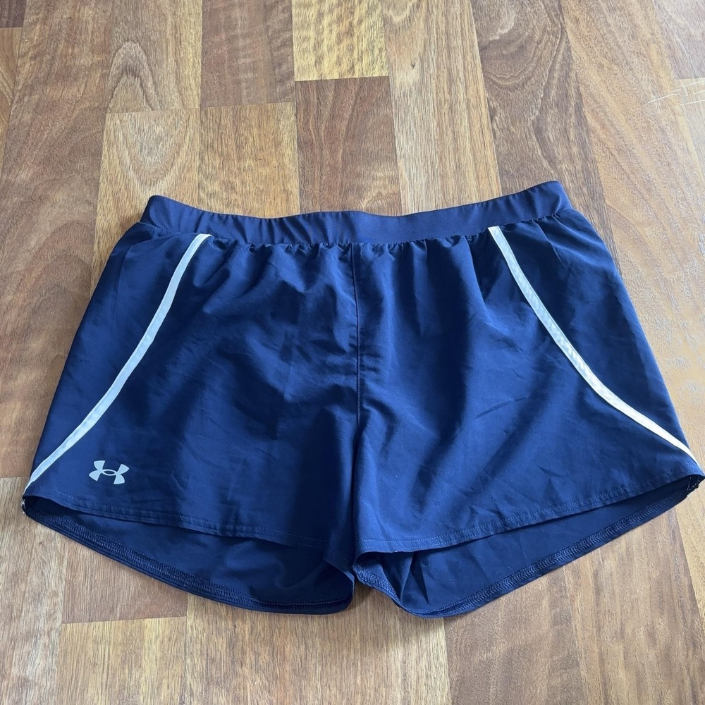 Under Armour Shorts Womens Large Blue 5 Inseam HeatGear Running Athletic Gym